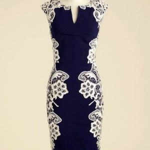 NWT London Dress company navy sheath with cream lace detail